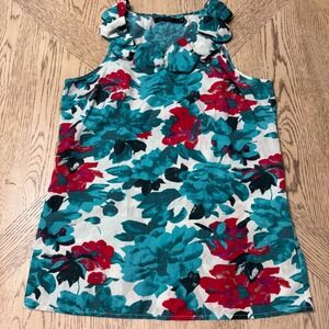 The Limited Size Small Floral Ruffle Neck Sleeveless‎ Top Summer Blouse